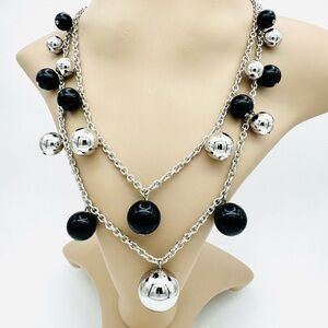 BRAND NEW VINTAGE Kenneth Jay Lane Silver Black Orb Necklace Spheres Chic LUXE